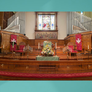 Picture of candles and altar at court street UMC downtown Lynchburg Virginia